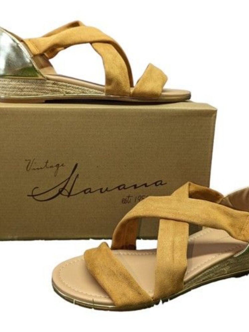 Vintage Havana Gold Suede Soft Chestnut Open Toe Sandals Women's Shoes Sz 9